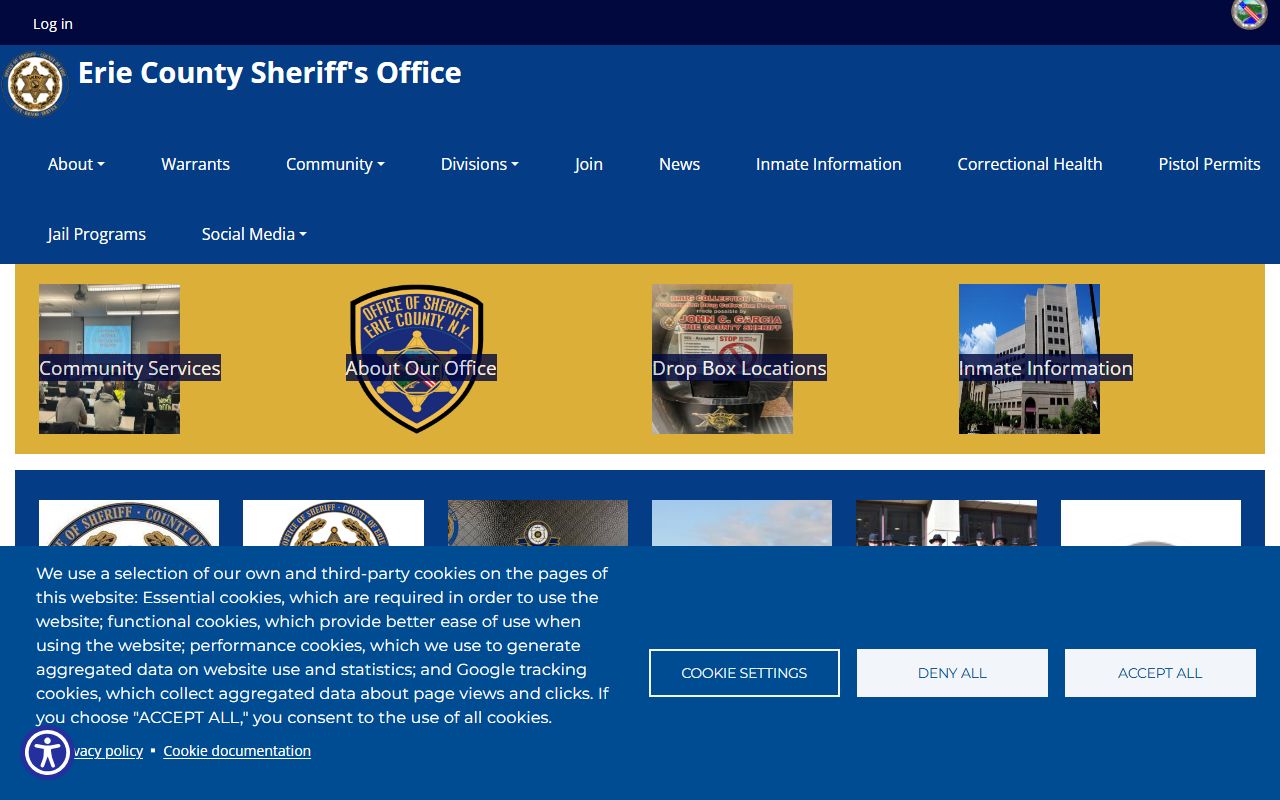 Erie County inmate records links on the sheriff homepage