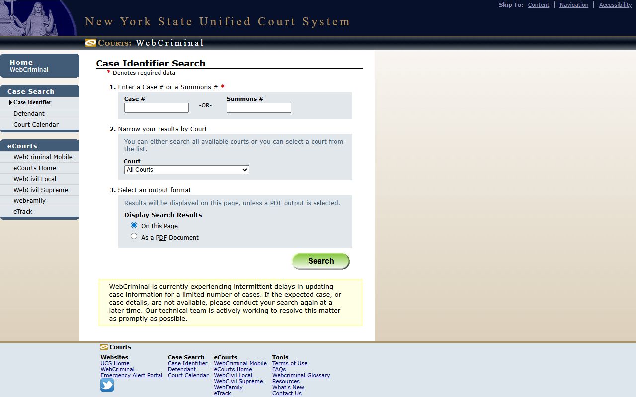 Erie County court records after jail arrest case identifier search